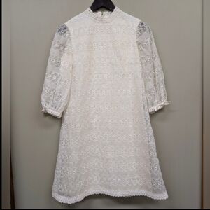 Vintage 1960s Emma Domb Mod-style Off White Lace Overlay Dress 2-4